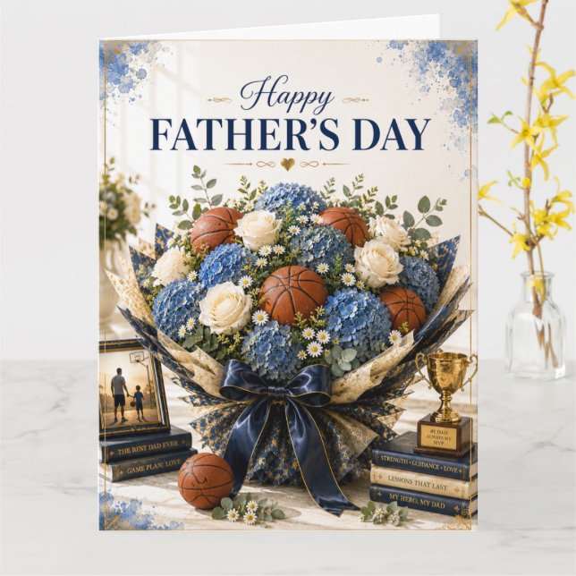 Tarjeta Baloncesto con flores para el Día del Padre  (flor amarilla)