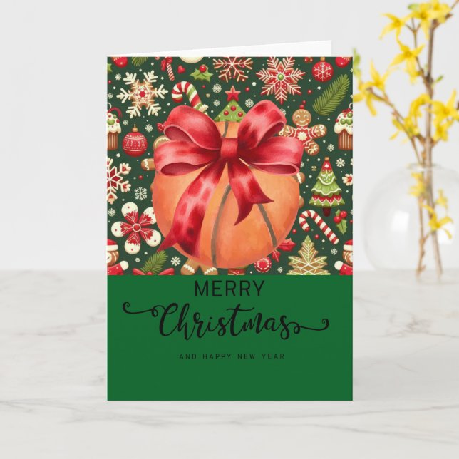 Tarjeta Baloncesto con temática de Navidades para jugador (flor amarilla)