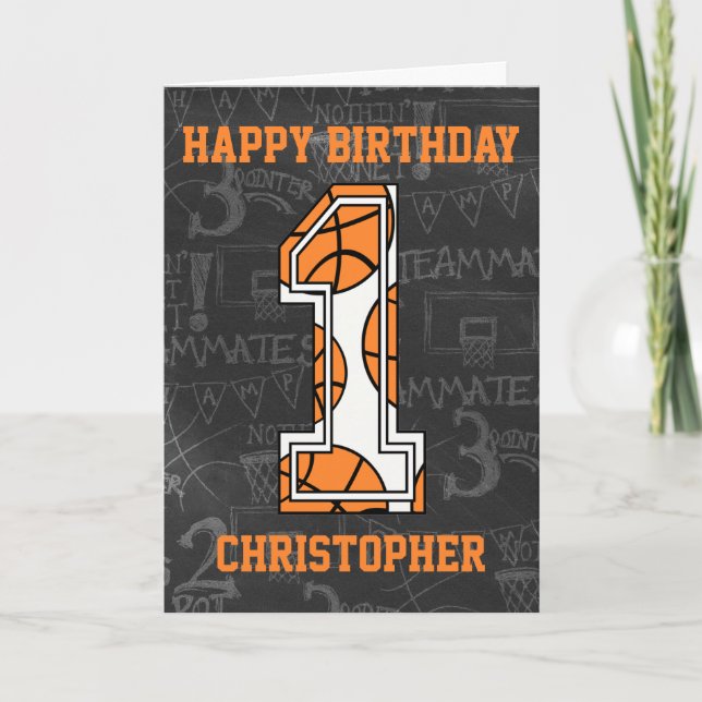 Tarjeta Baloncesto de Baloncesto 1er cumpleaños (Anverso)
