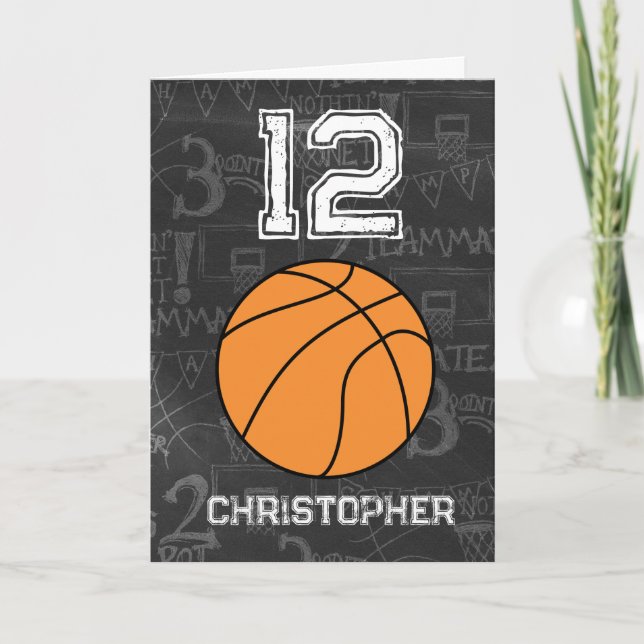 Tarjeta Baloncesto de cumpleaños número 12 personalizado (Anverso)