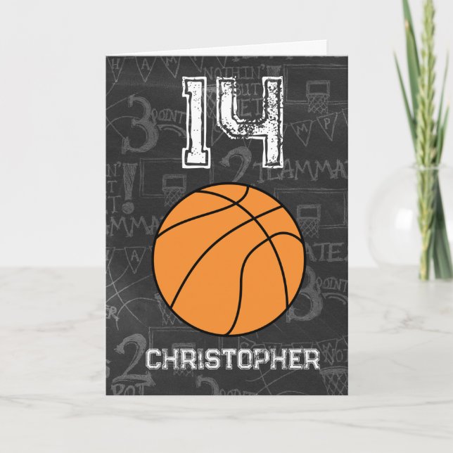 Tarjeta Baloncesto de cumpleaños número 14 personalizado (Anverso)