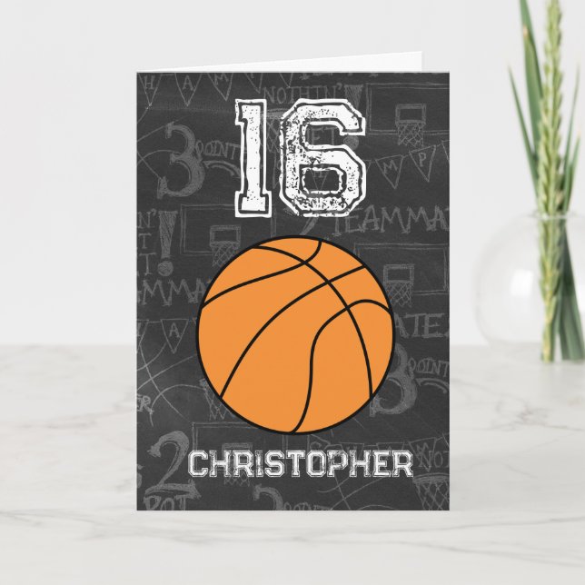 Tarjeta Baloncesto de cumpleaños número 16 personalizado (Anverso)