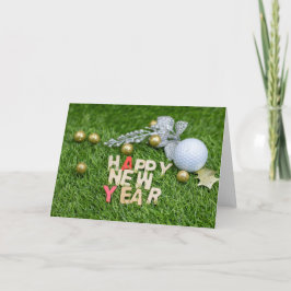 Tarjeta Baloncesto de golf Feliz Año Nuevo con hojas de pl