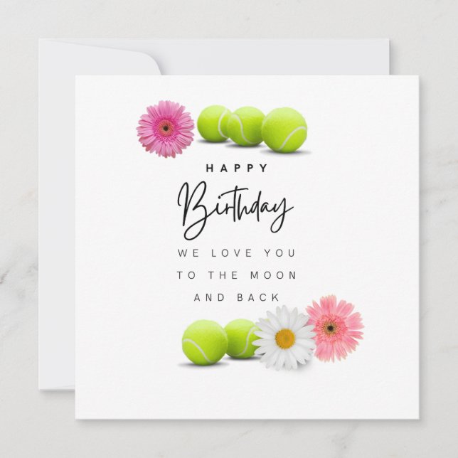 Tarjeta Baloncesto de tenis con flor para la carta de cump (Anverso)