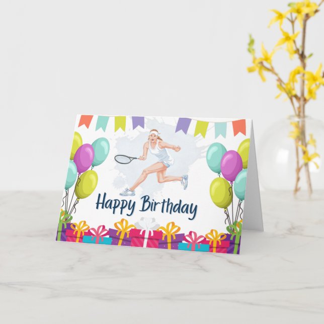 Tarjeta Baloncesto de tenis Feliz cumpleaños al jugador de (flor amarilla)