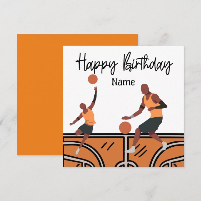 Tarjeta Baloncesto Feliz cumpleaños al jugador con jugador (Anverso / Reverso)
