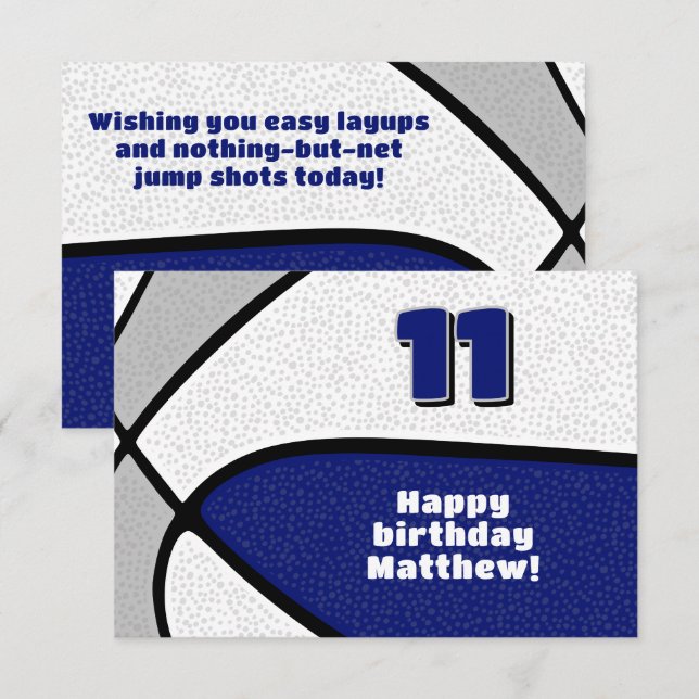 Tarjeta baloncesto feliz cumpleaños equipo azul gris (Anverso / Reverso)