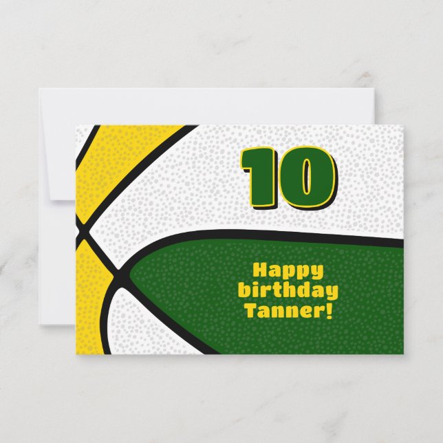 Tarjeta baloncesto feliz cumpleaños verde equipo de oro (Anverso)