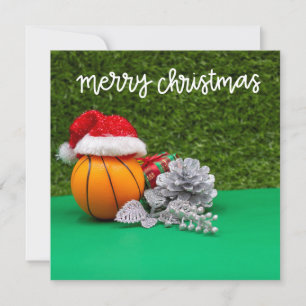 Tarjeta Baloncesto Feliz Navidad con el Gorra de Santa Cla