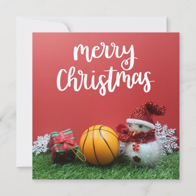 Tarjeta Baloncesto Feliz Navidad con Snowman (Anverso)