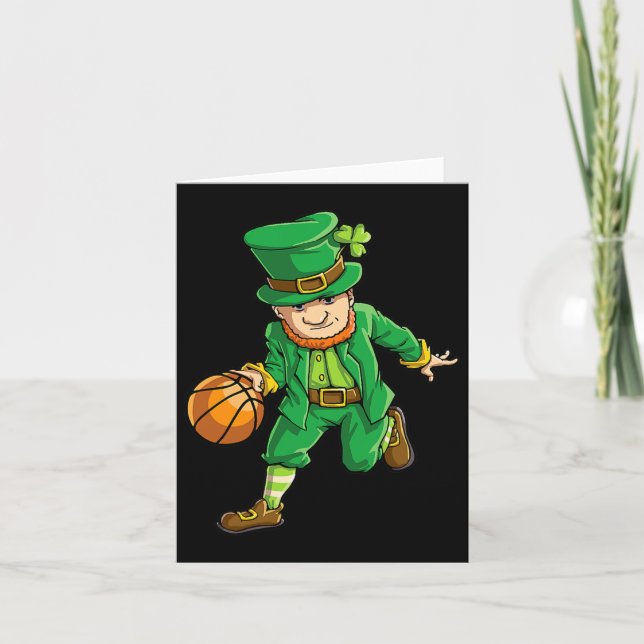 Tarjeta Baloncesto Leprechaun St Patricks Day Niños Me (Anverso)
