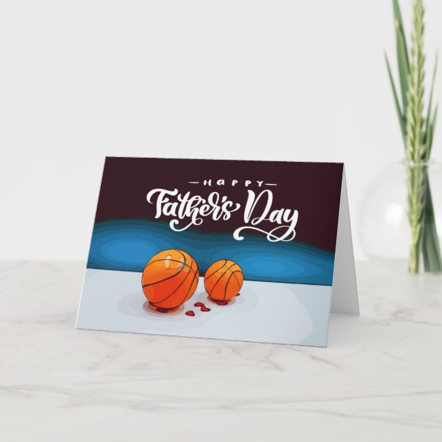 Tarjeta Baloncesto Padre e hijo del Día del Padre acuarela (Anverso)
