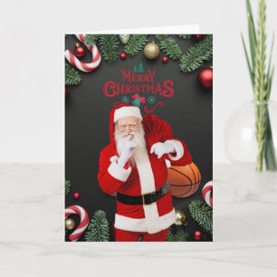 Tarjeta Baloncesto Santa Claus Feliz Año Nuevo Navidad