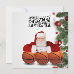 Tarjeta Baloncesto Santa Claus Feliz Año Nuevo Navidad