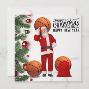 Tarjeta Baloncesto Santa Claus Feliz Año Nuevo Navidad