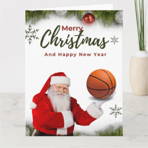 Tarjeta Baloncesto Santa Claus Feliz Año Nuevo Navidad