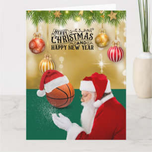 Tarjeta Baloncesto Santa Claus Feliz Año Nuevo Navidad
