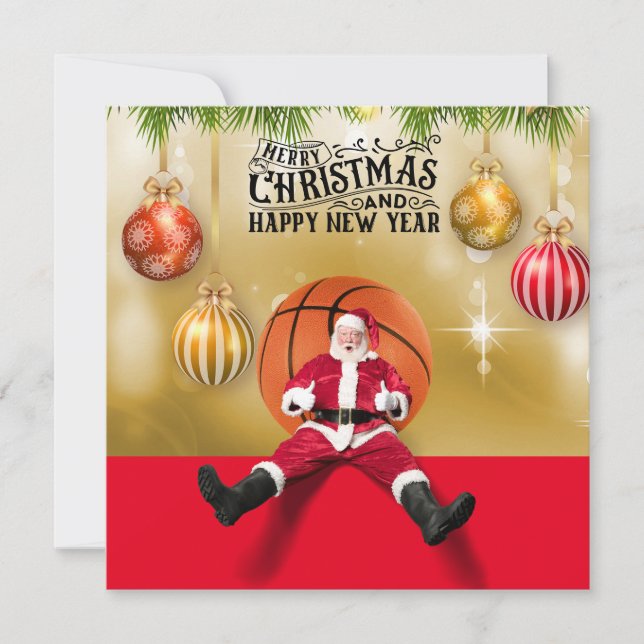 Tarjeta Baloncesto Santa Claus Feliz Año Nuevo Navidad (Anverso)