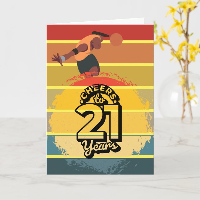 Tarjeta Baloncesto viaja a cumpleaños número 21 en Sun Set (flor amarilla)