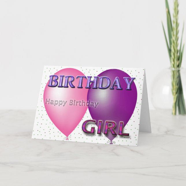 Tarjeta Balones Chica de cumpleaños (Anverso)