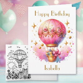 Tarjeta Balones de aire caliente rosa y dorado bonito Cump