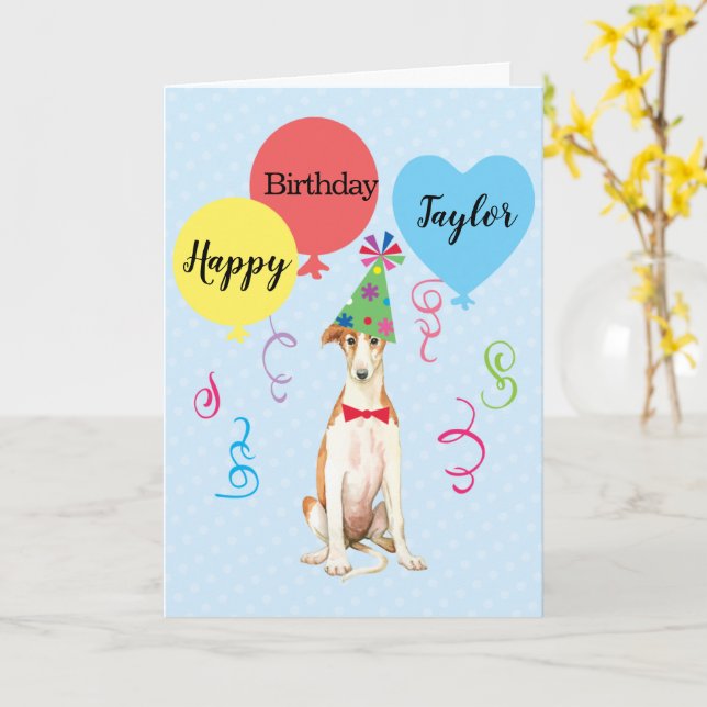 Tarjeta Balones de cumpleaños Borzoi (flor amarilla)