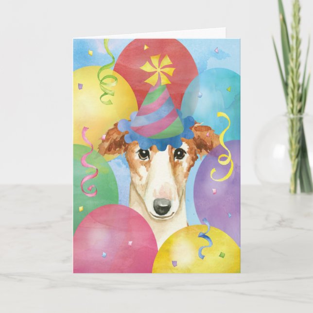 Tarjeta Balones de cumpleaños Borzoi (Anverso)