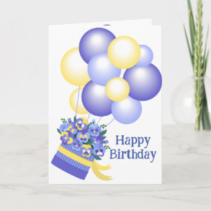 Tarjeta Balones de cumpleaños Flores Pansy Garden