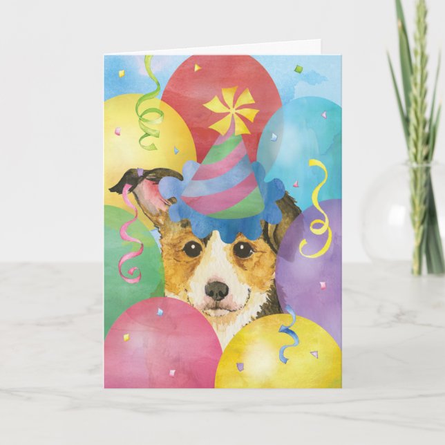 Tarjeta Balones de cumpleaños Pembroke Welsh Corgi Card (Anverso)