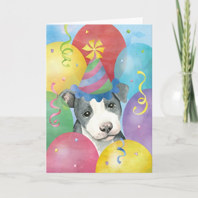 Tarjeta Balones de cumpleaños Pit Bull Terrier (Anverso)