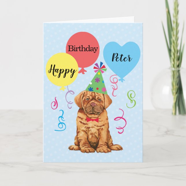 Tarjeta Balones de la fiesta de cumpleaños Dogue de Burdeo (Anverso)