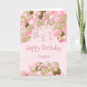 Tarjeta Balones de oro rosado de moda Cumpleaños