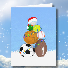 Tarjeta Balones Deportivos de Navidad Apilados Como Árbol 