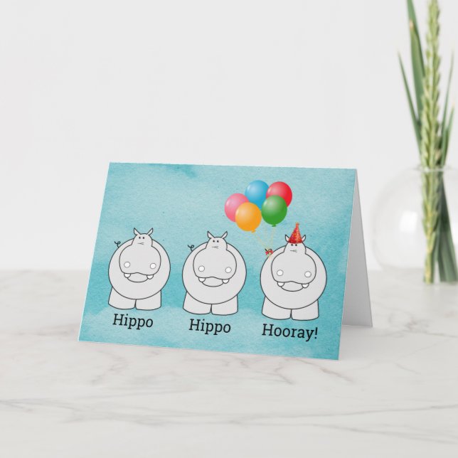 Tarjeta Balones Hippo Hippo Hooray Cumpleaños (Anverso)