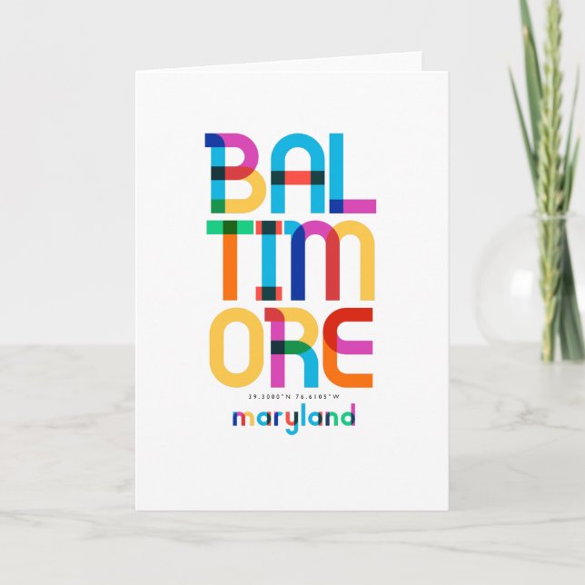 Tarjeta Baltimore Maryland Mid Century, Pop Art, (Anverso)