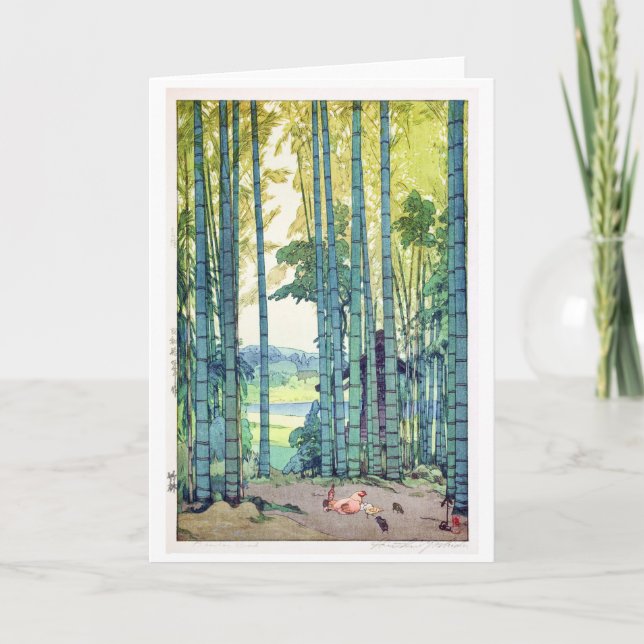 Tarjeta Bamboo Grove, Hiroshi Yoshida, Woodcut (Anverso)