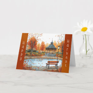 Tarjeta Banco de glorieta vintage de otoño naranja Día de