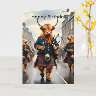 Tarjeta Banda divertida de vacas de las Highlands tocando 