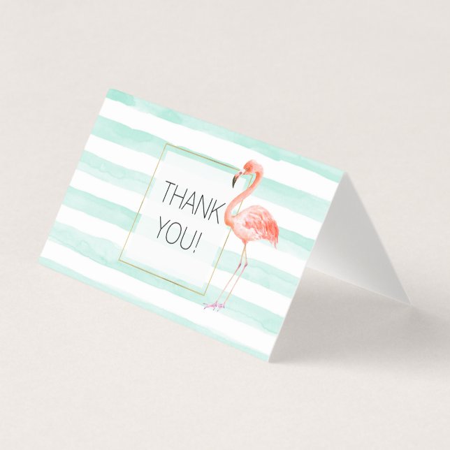 Tarjeta Bandas de acuarela de menta Flamingo rosa Gracias (Anverso)