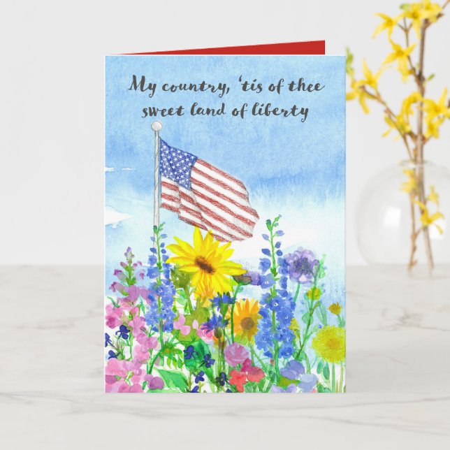 Tarjeta Bandera Americana 250 Aniversario Día de la Indepe (flor amarilla)