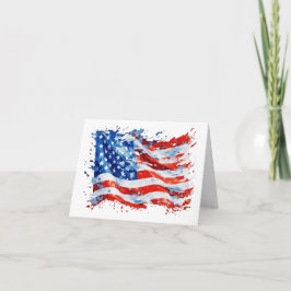 Tarjeta Bandera Americana Acuarela USA 4 de Julio