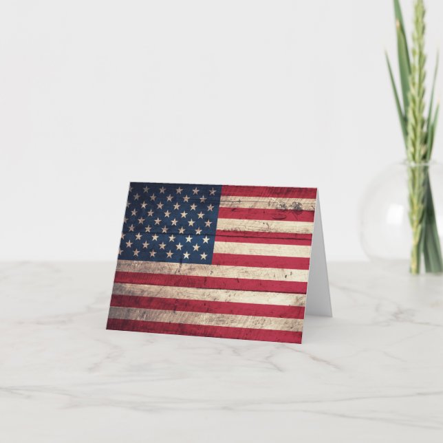 Tarjeta Bandera americana de madera vieja (Anverso)