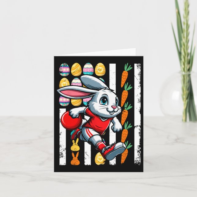 Tarjeta Bandera Americana Easter Eggys Bunny Jugando Bowli (Anverso)