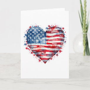 Tarjeta Bandera Americana Estrellas Rayas Corazón Patrióti