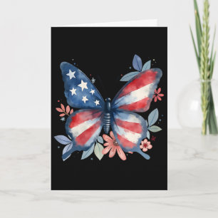 Tarjeta Bandera Americana Floral De Mariposa Usa 4 De Juli