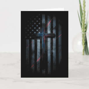 Tarjeta Bandera Americana Grunge Y Cruz Fe Familia Liberta
