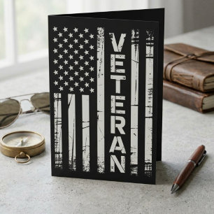Tarjeta Bandera Americana Patriótica Gris de Veterano