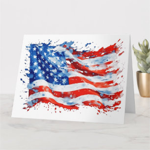 Tarjeta Bandera Americana USA Acuarela 4 de Julio