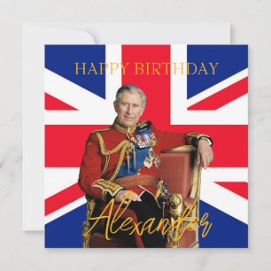 Tarjeta Bandera británica del rey Carlos III con nombre pe