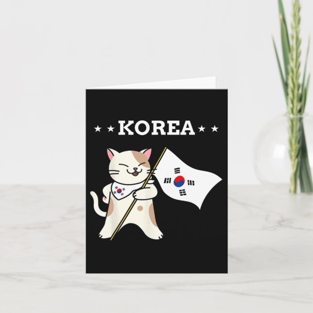 Tarjeta Bandera Coreana Y Gato Corea Del Sur (Anverso)